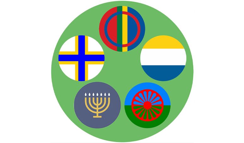 Bilden föreställer en ring med flera symboler i. Symbolerna står för olika minoritetsfolk.