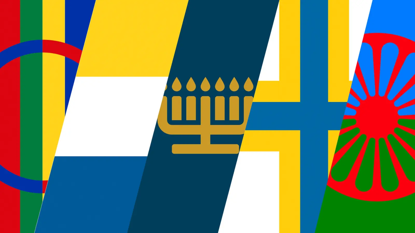 Bild på symboler för Sveriges nationella minoriteter.